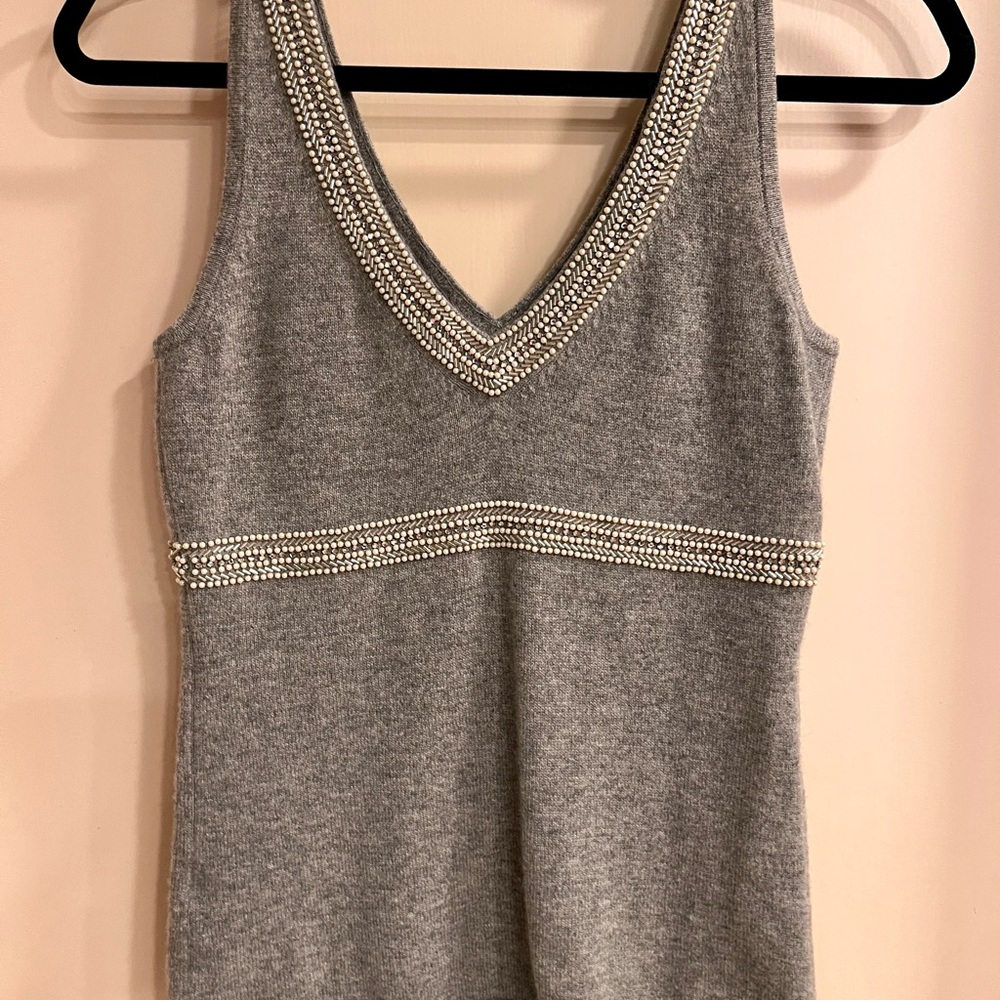 J.Crew 💯% Cashmere Sleeveless Sweater with faux pearl/beaded detail, size small